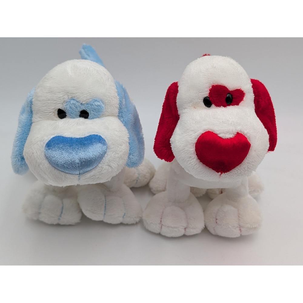 Walmart Plush Dog Lot White Blue Red Heart Nose Valentine Puppy 7 Inch